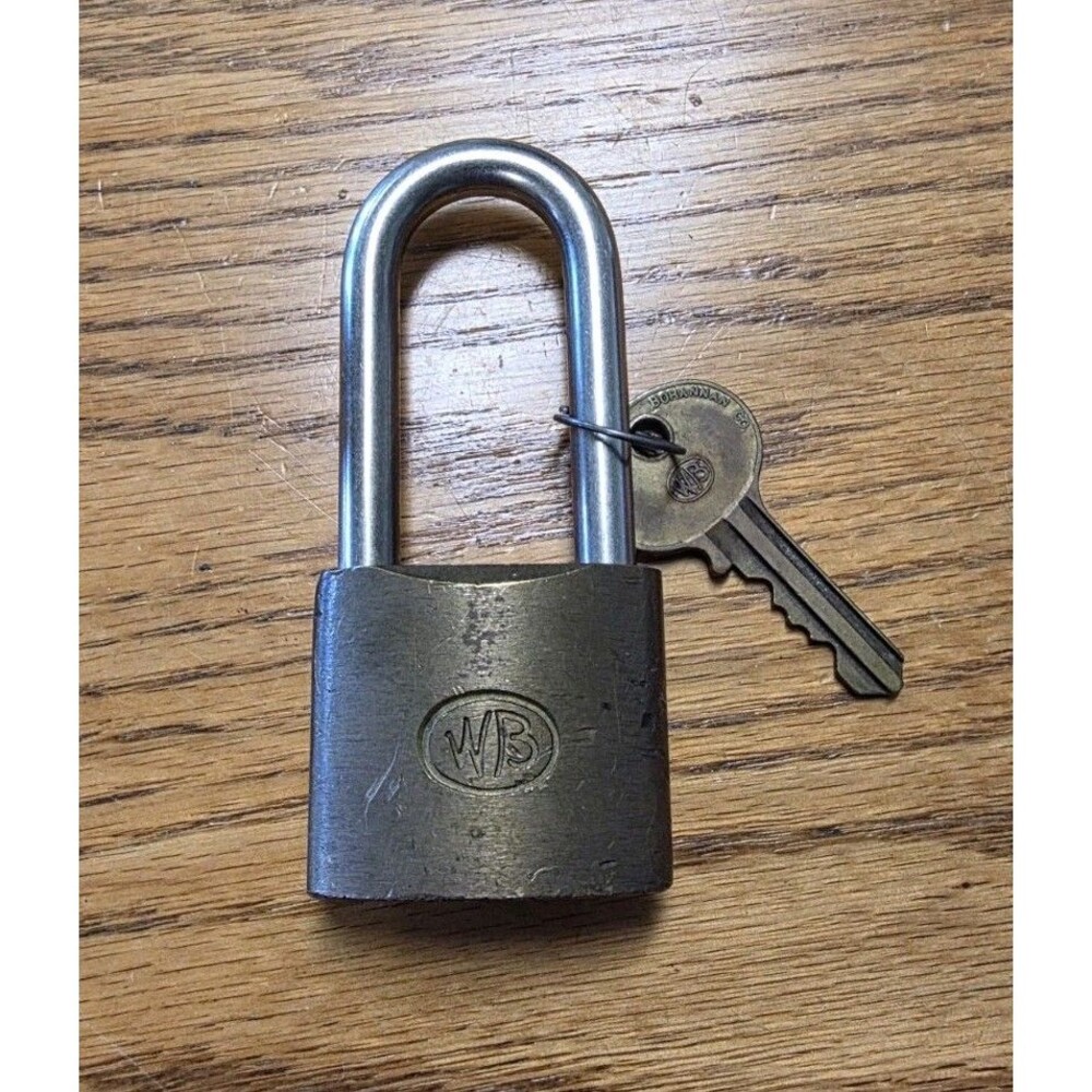 Wilson Bohannan WB Brass Padlock with Key Long Shackle Vintage - Picture 1 of 5